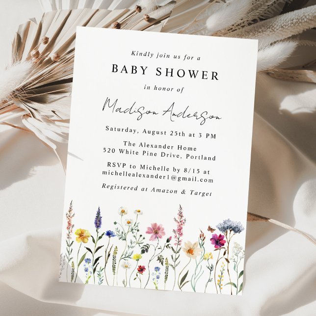 Invitation Élégant Baby shower Fleur sauvage Meadow (Créateur téléchargé)