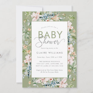 Invitation Elégant Baby shower floral aquarelle