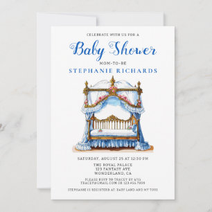 Invitation Élégant Baby shower floral bleu