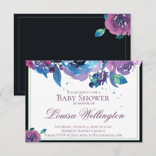 Invitation Élégant Baby shower Floral bleu violet clair