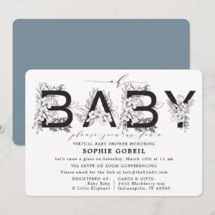 Invitation Élégant Baby shower Floral Bleu VIRTUTAL