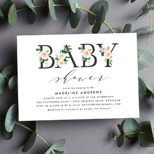 Invitation Élégant Baby shower floral Blush