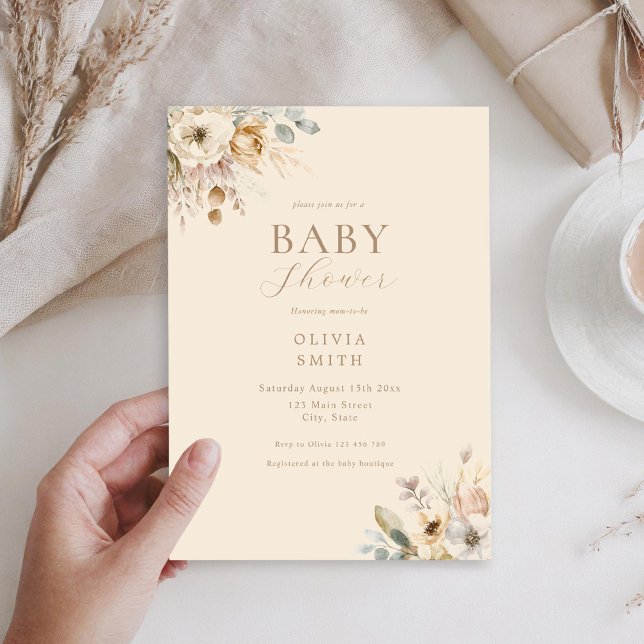 Invitation Elégant Baby shower Floral Boho (Créateur téléchargé)