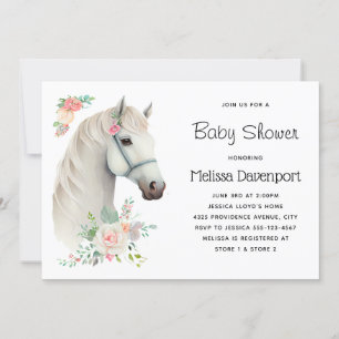Invitation Elégant Baby shower Floral Boho Cheval Blanc