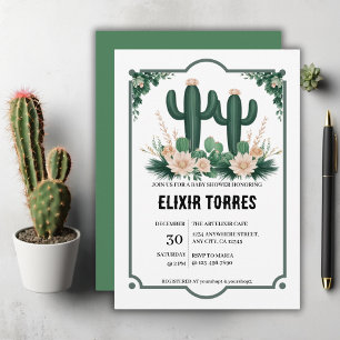 Invitation Elégant Baby shower Floral Boho Moderne Cactus