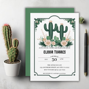 Invitation Elégant Baby shower Floral Boho Moderne Cactus