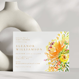 Invitation Elégant Baby shower floral d'aquarelle jaune