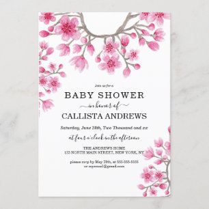 Invitation Élégant Baby shower floral de fleurs de cerises ja