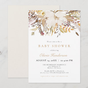 Invitation Élégant Baby shower floral de la chute bohème