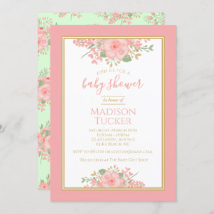 Invitation Élégant Baby shower floral de la Monnaie d'or rose