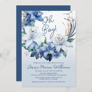 Invitation Elégant Baby shower Floral d'hiver bleu