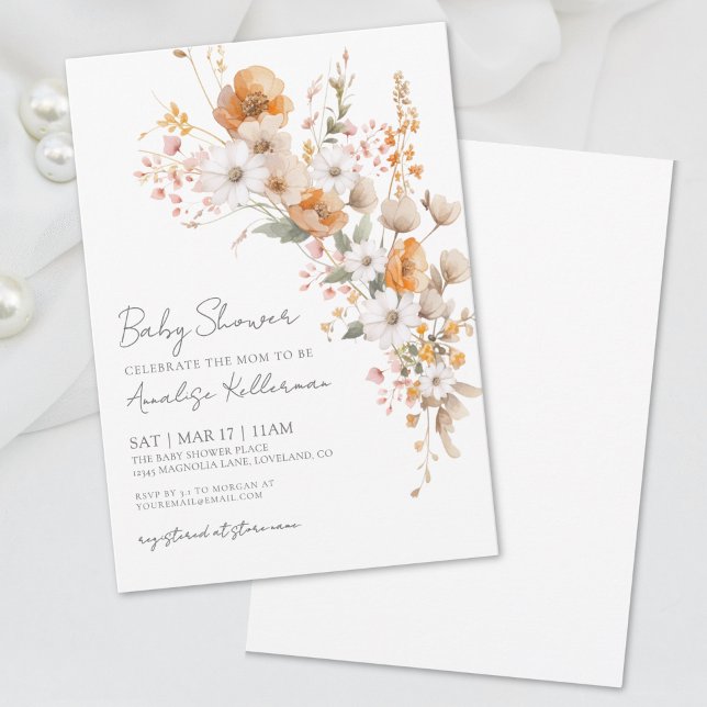 Invitation Élégant Baby shower Floral Fleur sauvage (Elegant Wildflower Floral Baby Shower Invitation)