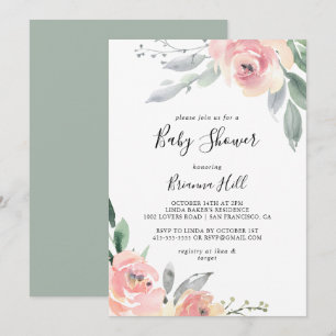 Invitation Élégant Baby shower floral rose