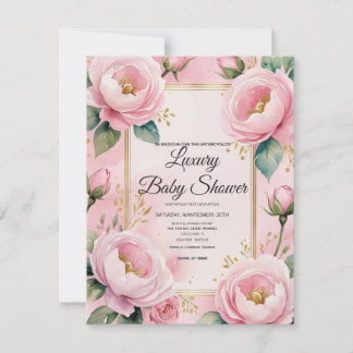 Invitation Élégant Baby shower Floral rose