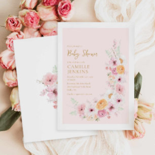 Invitation Élégant Baby shower Floral rose