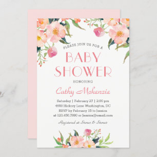 Invitation Elégant Baby shower floral rose