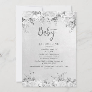 Invitation Élégant Baby shower Floral Rose Blanche