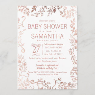 Invitation Élégant Baby shower Floral Rose blanche or