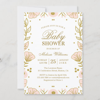 Invitation Élégant Baby shower Floral Rose or fille