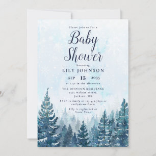 Invitation Élégant Baby shower forestier de pins d'hiver