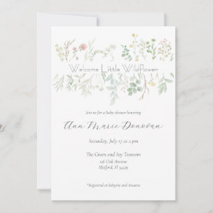 Invitation Elégant Baby shower frontalier Fleur sauvage aquar