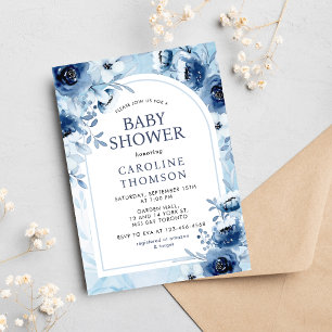 Invitation Elégant Baby shower Garçon Fleurs Bleues