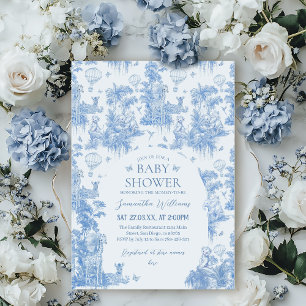 Invitation Elégant Baby shower Garçon Toile Bleu Safari