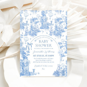 Invitation Elégant Baby shower Garçon Toile Bleu Safari