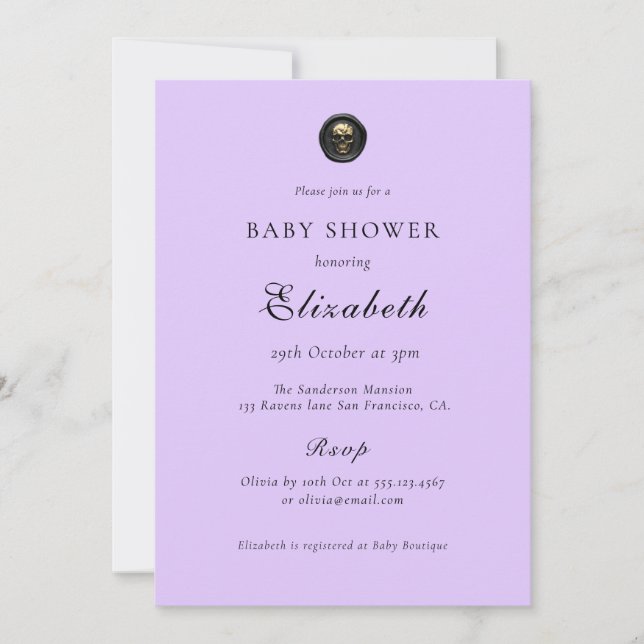 Invitation Élégant Baby shower gothique violet (Devant)