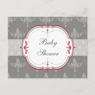 Invitation Élégant Baby shower gris et rouge des roses