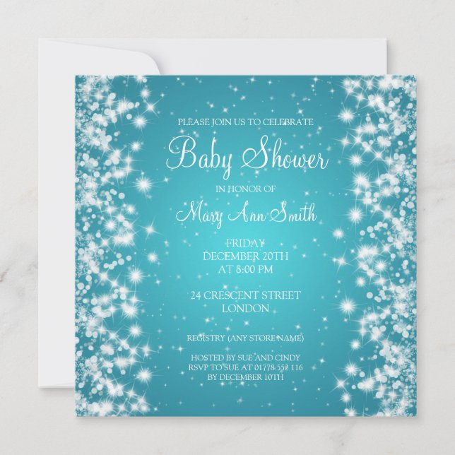 Invitation Élégant Baby shower Hiver Étincelant Turquoise (Devant)