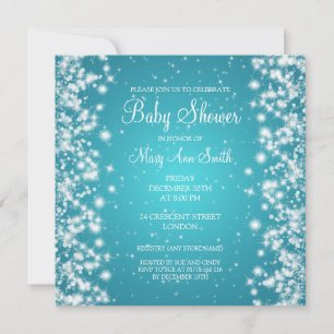 Invitation Élégant Baby shower Hiver Étincelant Turquoise