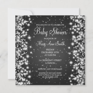 Invitation Élégant Baby shower Hiver Étincelle Noire