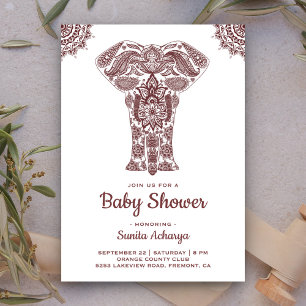 Invitation Elégant Baby shower indien henné Brown