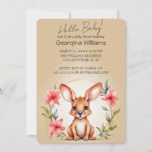 Invitation Elégant Baby shower Kangaroo aquarelle