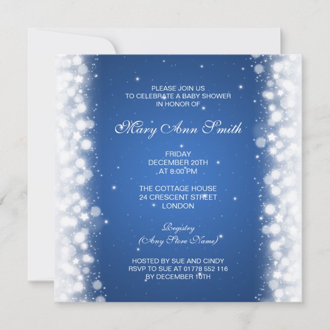 Invitation Elegant Baby Shower Magic Sparkle Blue (Devant)