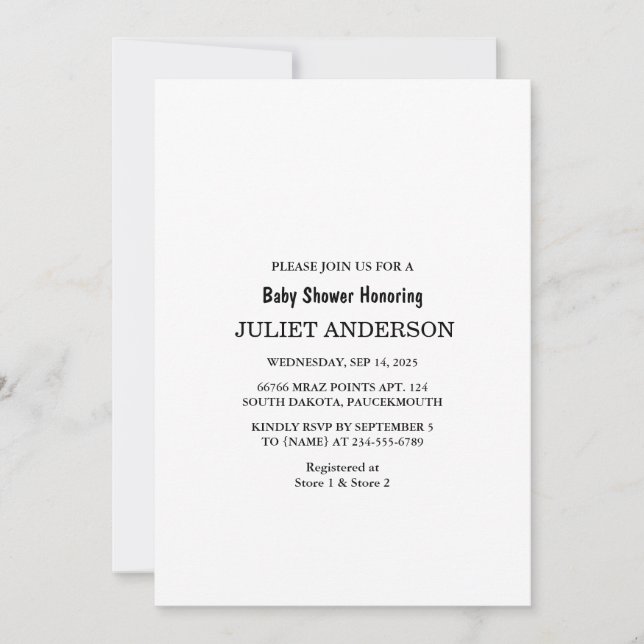 Invitation Élégant Baby shower minimaliste noir et blanc (Devant)