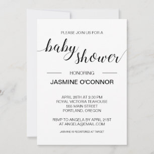 Invitation Élégant Baby shower minimaliste noir et blanc