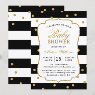 Invitation Elégant Baby shower moderne Black White Stripes