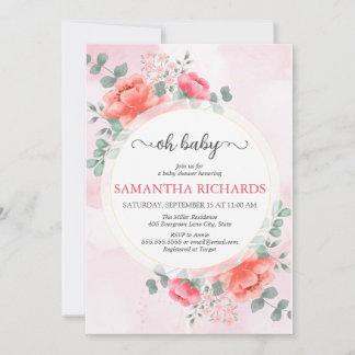 Invitation Elégant baby shower moderne couleur rose vif