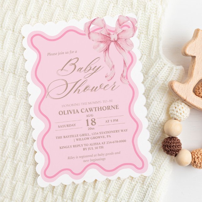 Invitation Élégant Baby shower moderne en bois rose (Créateur téléchargé)