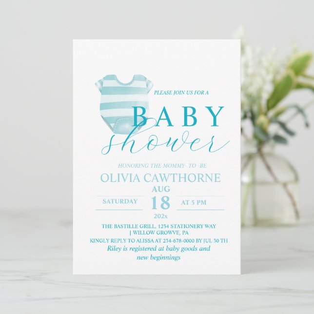 Invitation Elégant Baby shower moderne garçon (Debout devant)