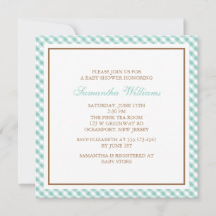 Invitation Élégant Baby shower Motif Mint En vichy