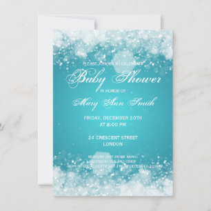 Invitation Elegant Baby Shower Night Sparkle Turquoise