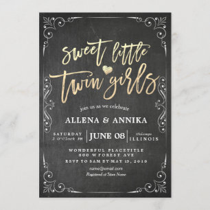 Invitation Elégant Baby shower noir blanc Sweet Little Twins