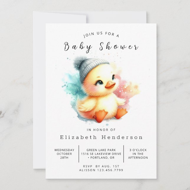 Invitation Élégant Baby shower numérique de canard (Devant)