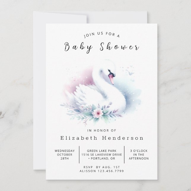 Invitation Élégant Baby shower numérique de cygne (Devant)