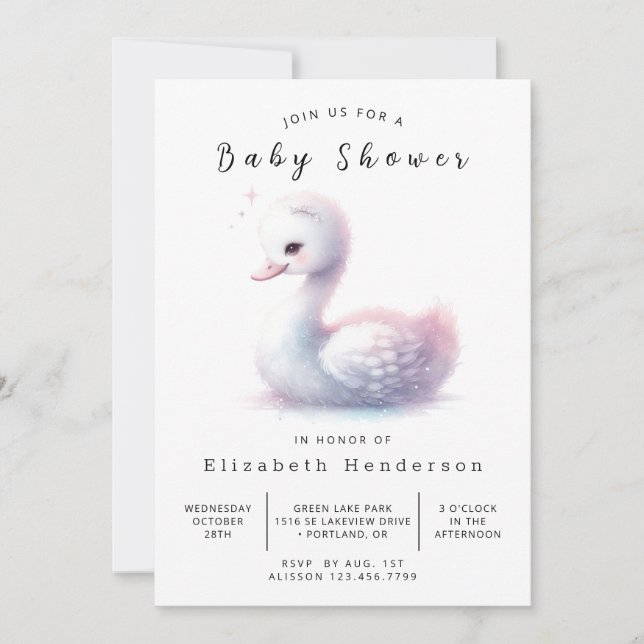 Invitation Élégant Baby shower numérique de cygne (Devant)