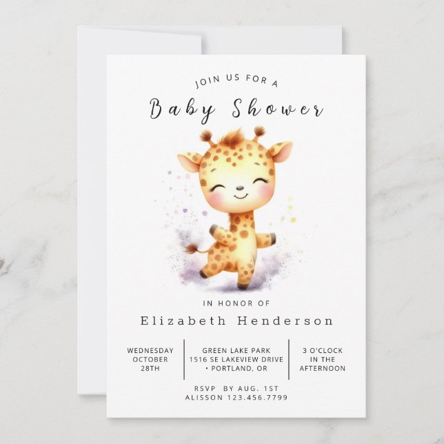 Invitation Élégant Baby shower numérique de girafe (Devant)