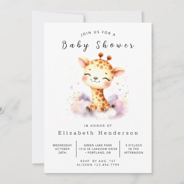 Invitation Élégant Baby shower numérique de girafe (Devant)